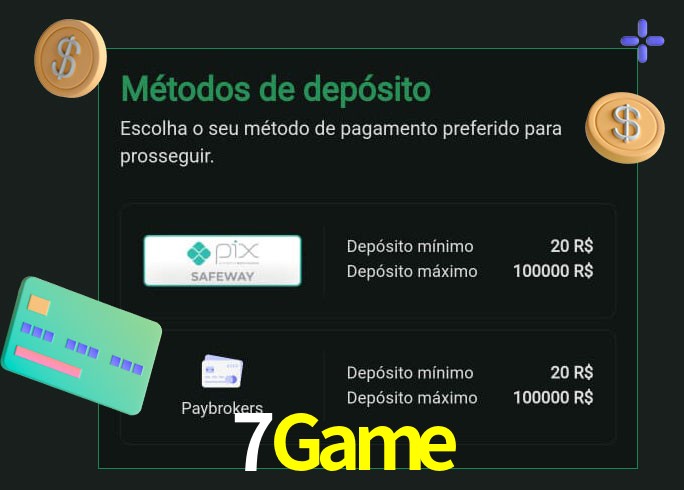 O cassino 7Game oferece uma grande variedade de métodos de pagamento